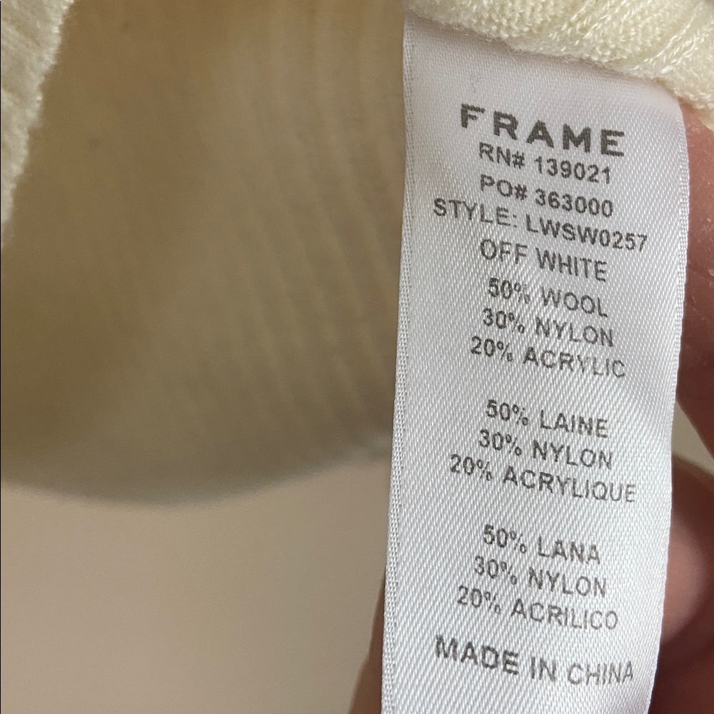FRAME Ivory Ribbed Bell Sleeve Wool Blend  Sweater Small - Picture 5 of 7